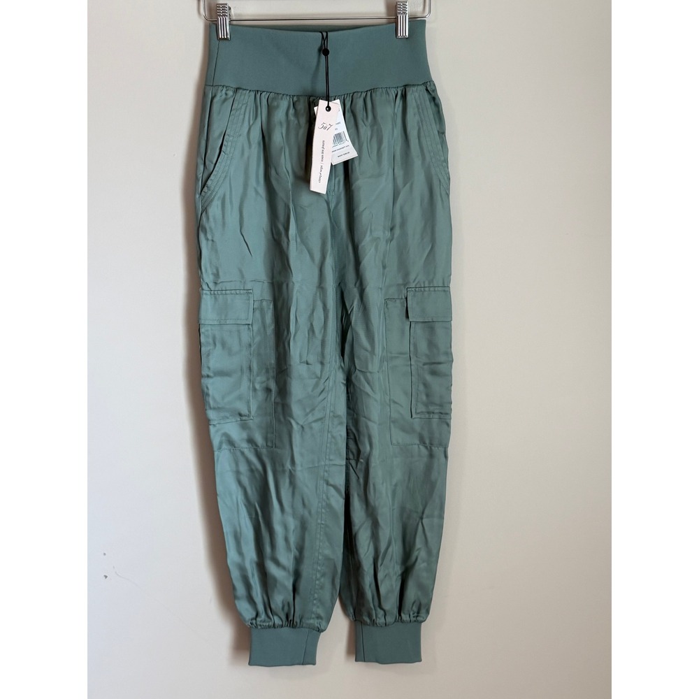 Cinq a Sept Satin Cargo Pant Women XS NWT $295 Green Cupro Cargo Jogger